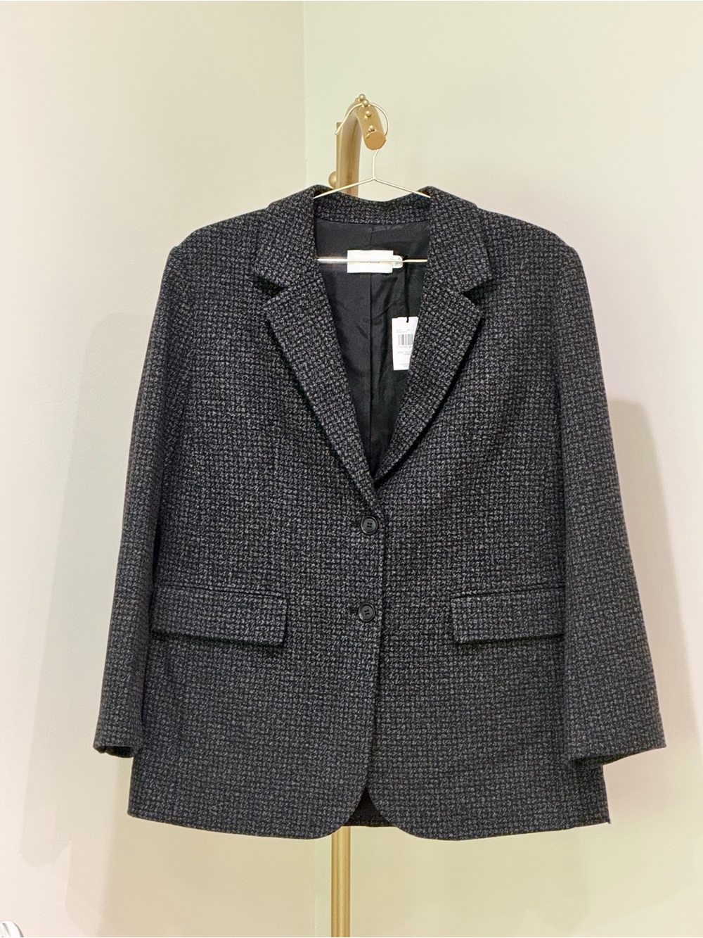 Coach Women's Oversized Charcoal Tweed Blazer Jacket